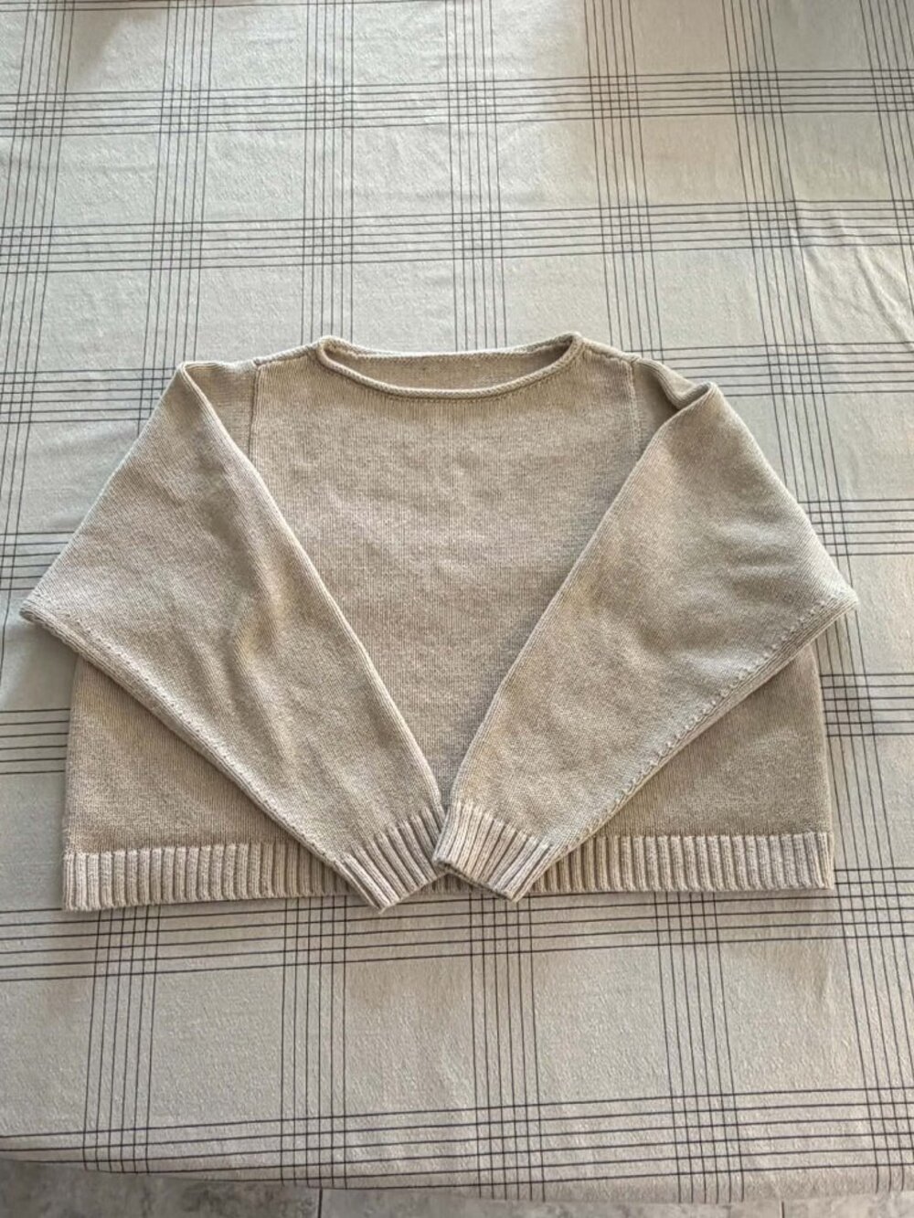 J.Crew 100% Cotton Rollneck Boxy Cropped Sweater Oatmeal Small